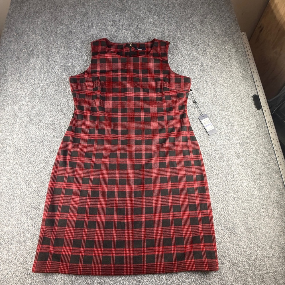 Tommy Hilfiger Red Black Plaid Sleeveless Sheath Dress A9FK2Z2A Size 18